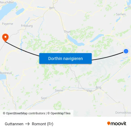 Guttannen to Romont (Fr) map