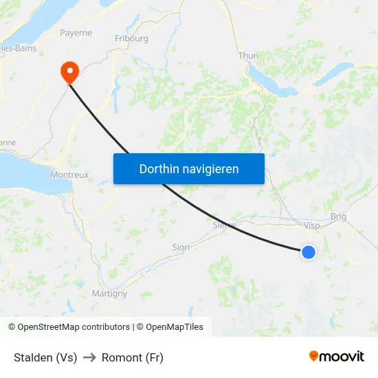 Stalden (Vs) to Romont (Fr) map