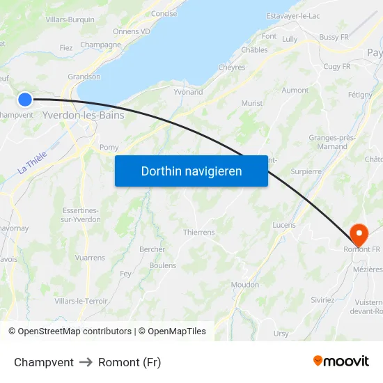 Champvent to Romont (Fr) map