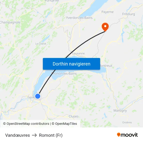 Vandœuvres to Romont (Fr) map