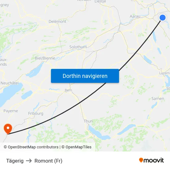 Tägerig to Romont (Fr) map
