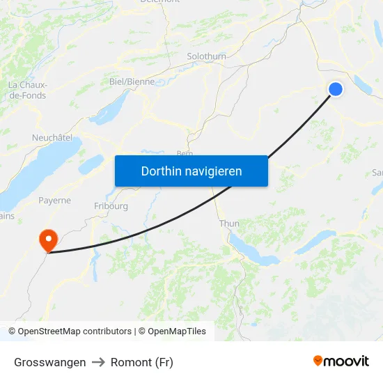 Grosswangen to Romont (Fr) map