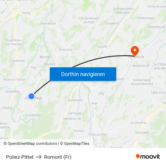 Poliez-Pittet to Romont (Fr) map