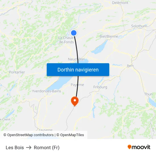 Les Bois to Romont (Fr) map