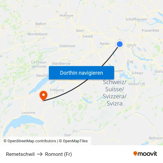 Remetschwil to Romont (Fr) map