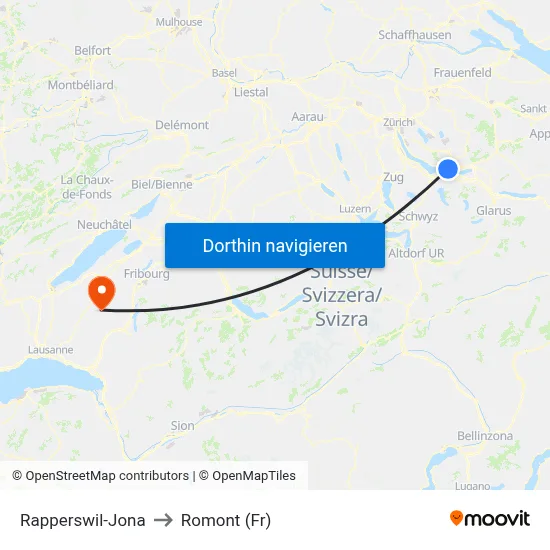 Rapperswil-Jona to Romont (Fr) map