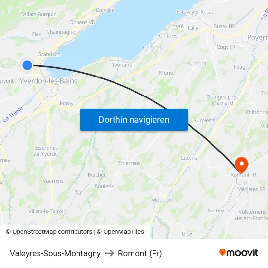 Valeyres-Sous-Montagny to Romont (Fr) map