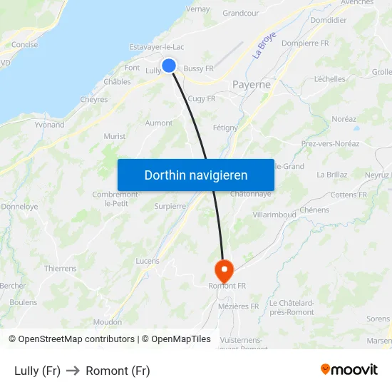 Lully (Fr) to Romont (Fr) map