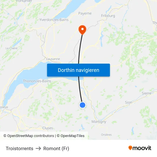 Troistorrents to Romont (Fr) map