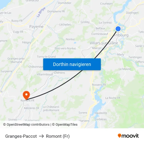 Granges-Paccot to Romont (Fr) map