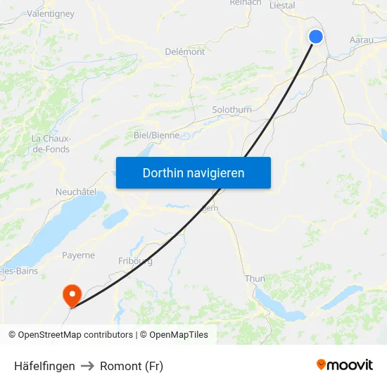 Häfelfingen to Romont (Fr) map