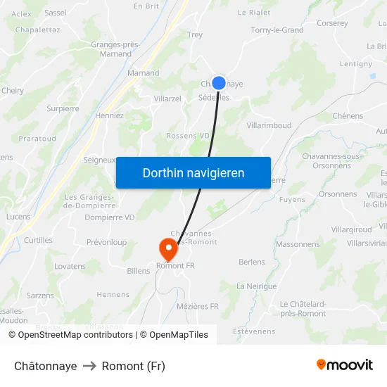 Châtonnaye to Romont (Fr) map