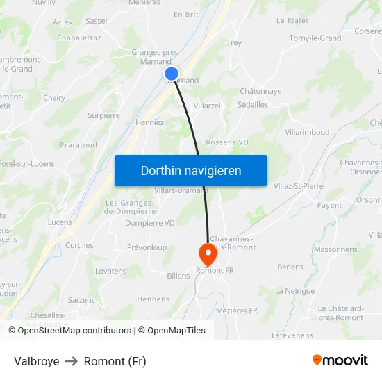 Valbroye to Romont (Fr) map