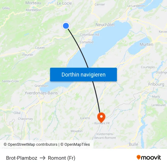 Brot-Plamboz to Romont (Fr) map
