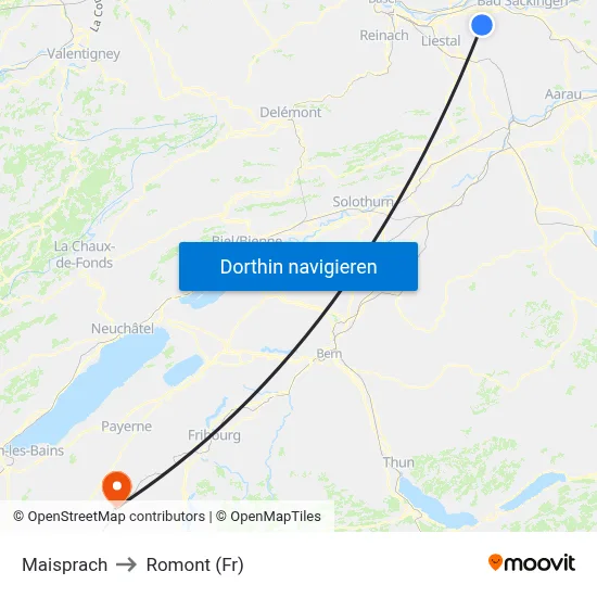 Maisprach to Romont (Fr) map