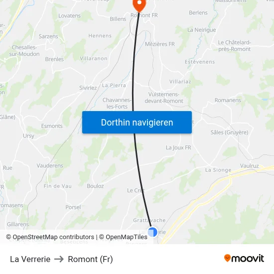 La Verrerie to Romont (Fr) map