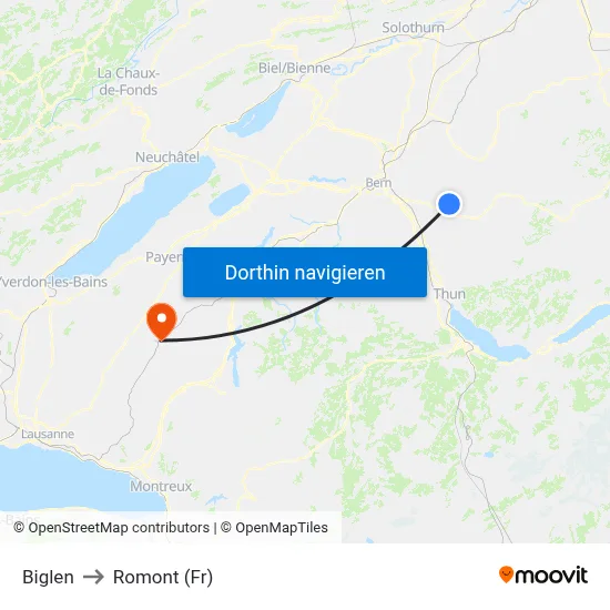 Biglen to Romont (Fr) map