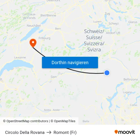 Circolo Della Rovana to Romont (Fr) map