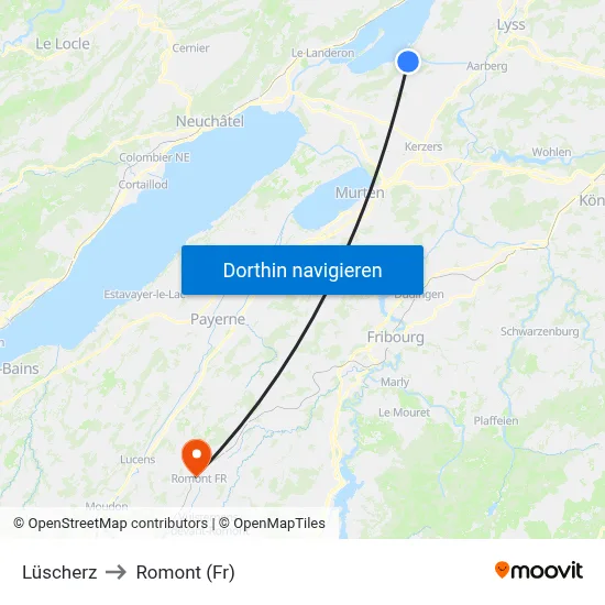 Lüscherz to Romont (Fr) map