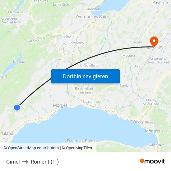 Gimel to Romont (Fr) map