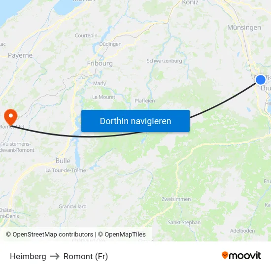 Heimberg to Romont (Fr) map