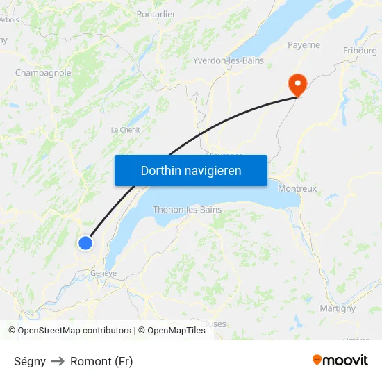Ségny to Romont (Fr) map
