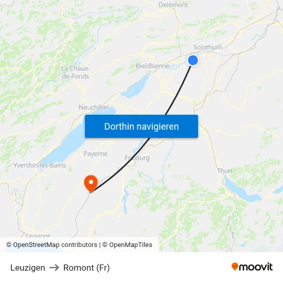 Leuzigen to Romont (Fr) map