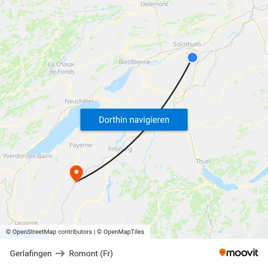 Gerlafingen to Romont (Fr) map