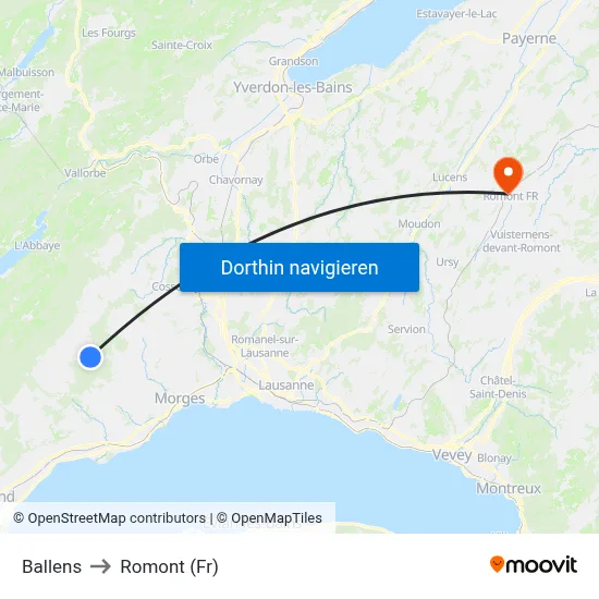 Ballens to Romont (Fr) map