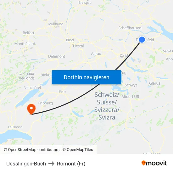 Uesslingen-Buch to Romont (Fr) map