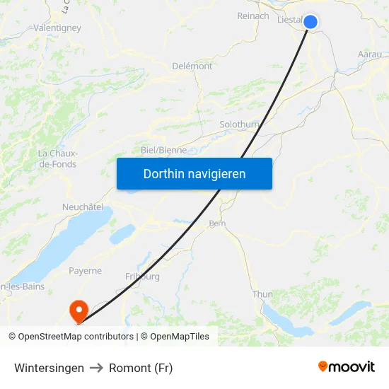 Wintersingen to Romont (Fr) map