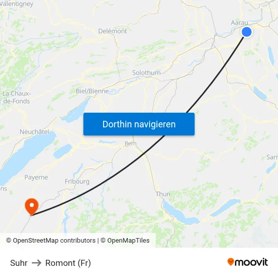 Suhr to Romont (Fr) map