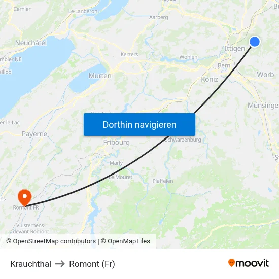 Krauchthal to Romont (Fr) map