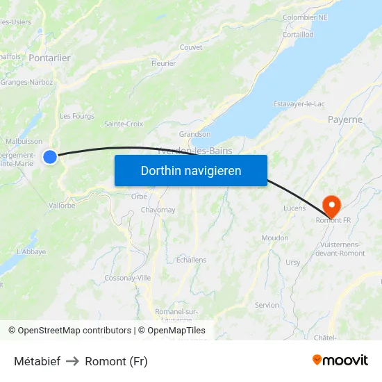 Métabief to Romont (Fr) map