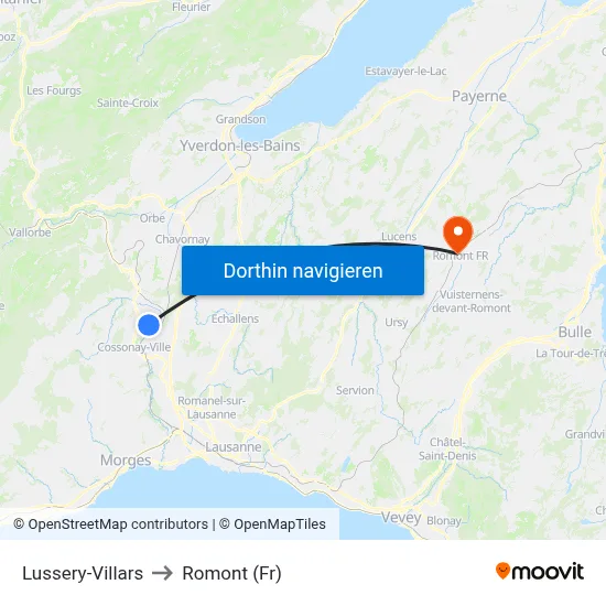 Lussery-Villars to Romont (Fr) map