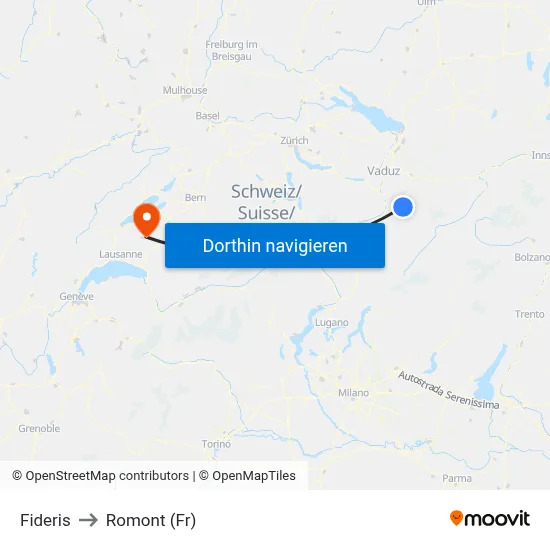 Fideris to Romont (Fr) map