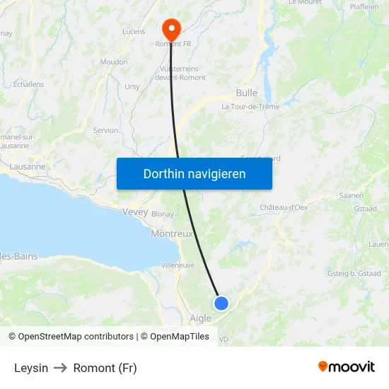 Leysin to Romont (Fr) map