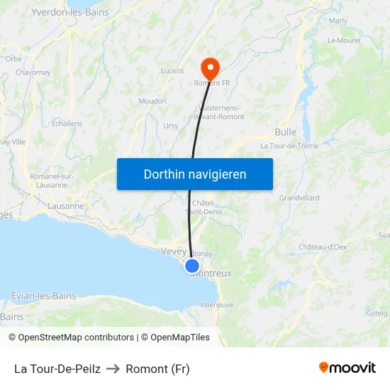 La Tour-De-Peilz to Romont (Fr) map