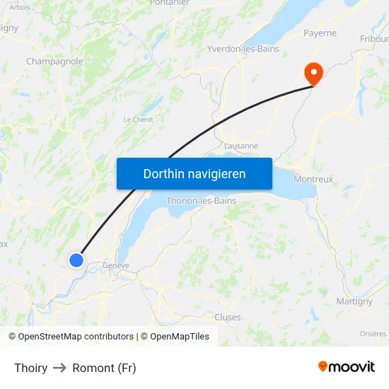 Thoiry to Romont (Fr) map