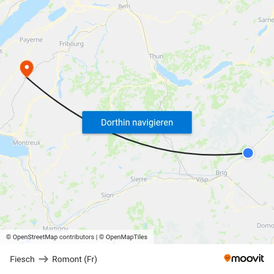Fiesch to Romont (Fr) map