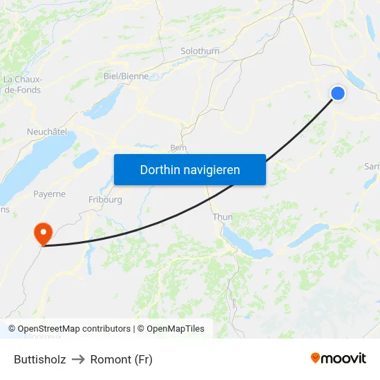 Buttisholz to Romont (Fr) map