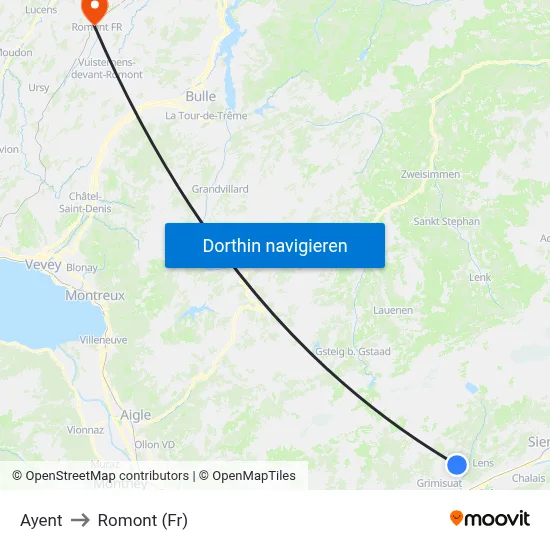 Ayent to Romont (Fr) map