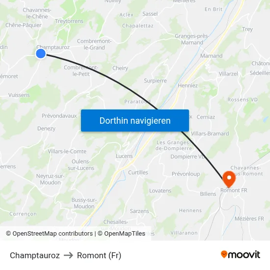Champtauroz to Romont (Fr) map