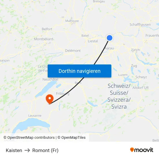 Kaisten to Romont (Fr) map