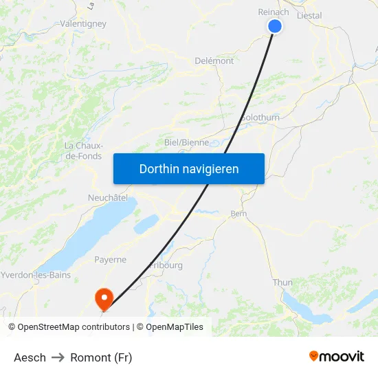 Aesch to Romont (Fr) map