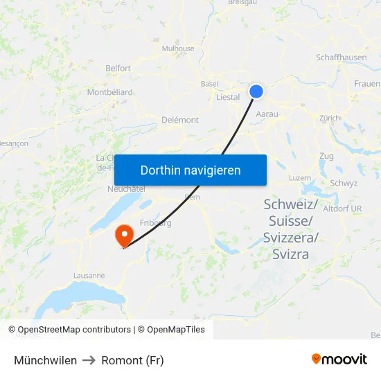 Münchwilen to Romont (Fr) map