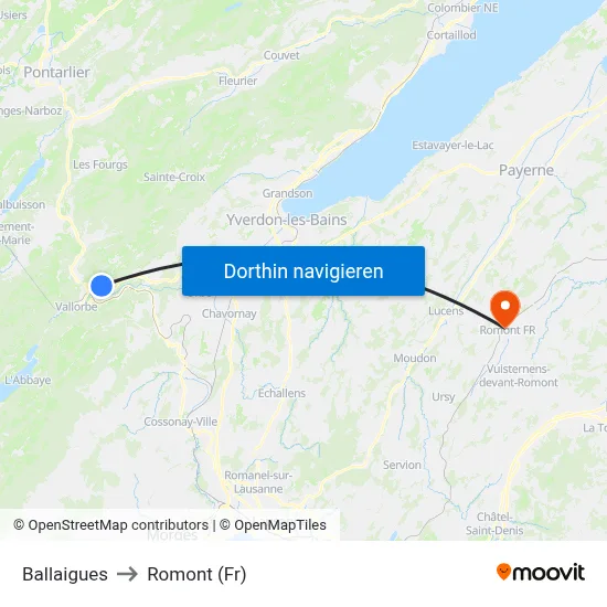 Ballaigues to Romont (Fr) map