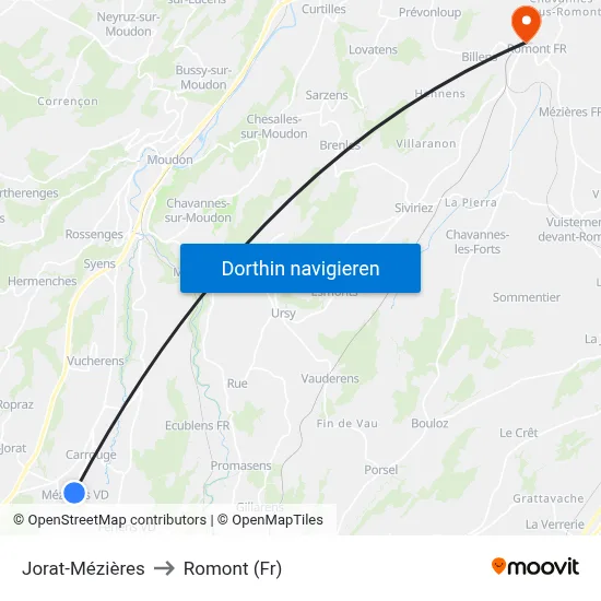 Jorat-Mézières to Romont (Fr) map