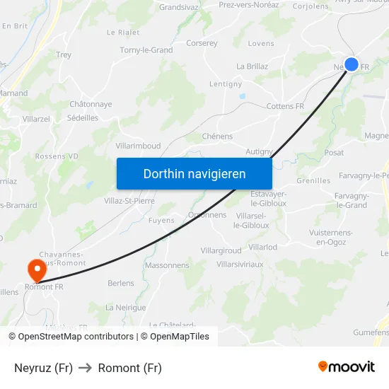 Neyruz (Fr) to Romont (Fr) map