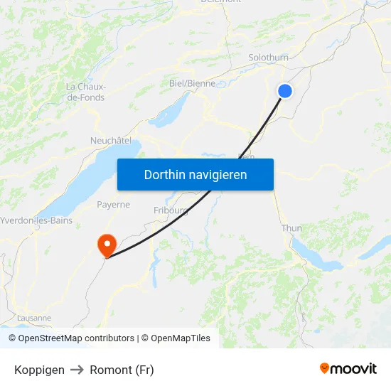 Koppigen to Romont (Fr) map
